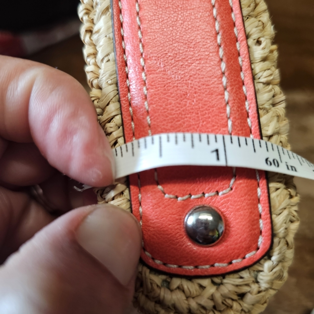 Coach Straw Rafia Flap Clutch Wristlet Natural/Tangerine - Picture 9 of 9